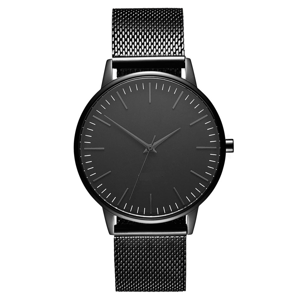 Casual Ultra-thin Fashion Quartz Watch With A Metal Mesh Band Black Shell Black Surface