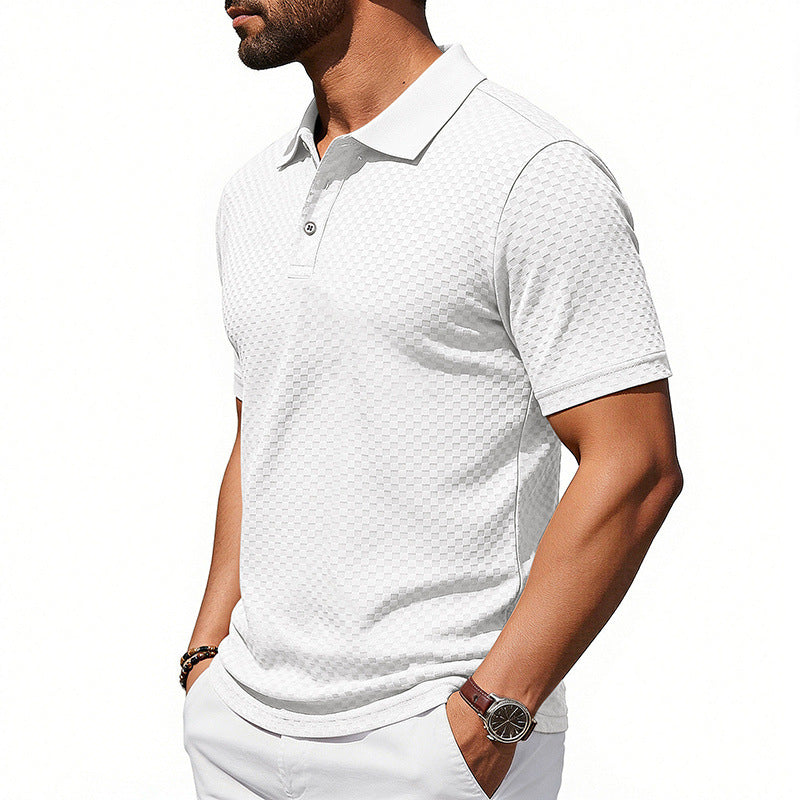 Mens Plaid Polo Shirt Breathable White
