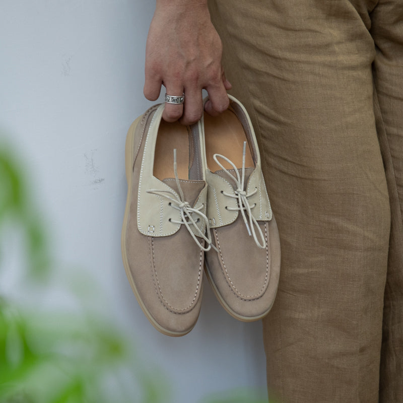 Lace-up Vintage High Mercerized Suede Sailing Shoes Dark apricot