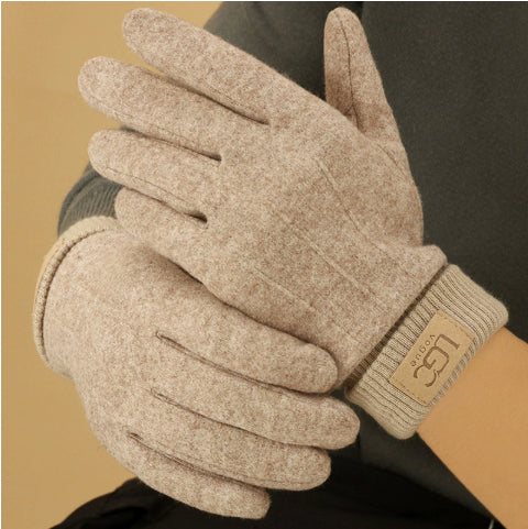 Cashmere-look Men's Winter Thermal Gloves Khaki Free Size