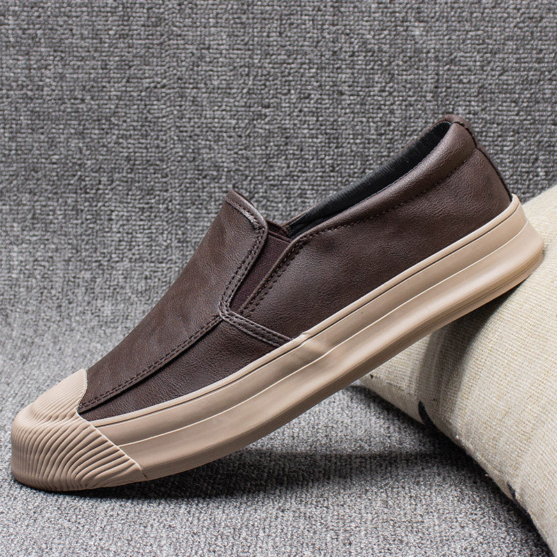 Mens Casual Leather Rubber Shoes Coffee