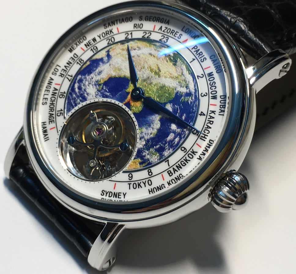 3D Globe Tourbillon Round Watch Silver