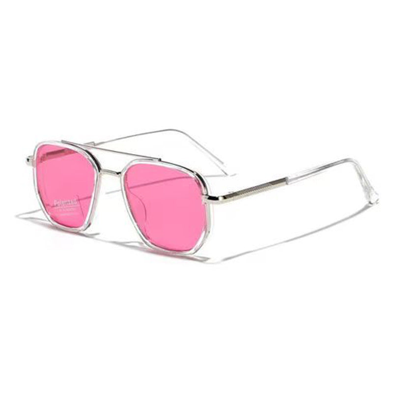 New UV-Protective Chanel-Style Metal Sunglasses For Men Lotus Red