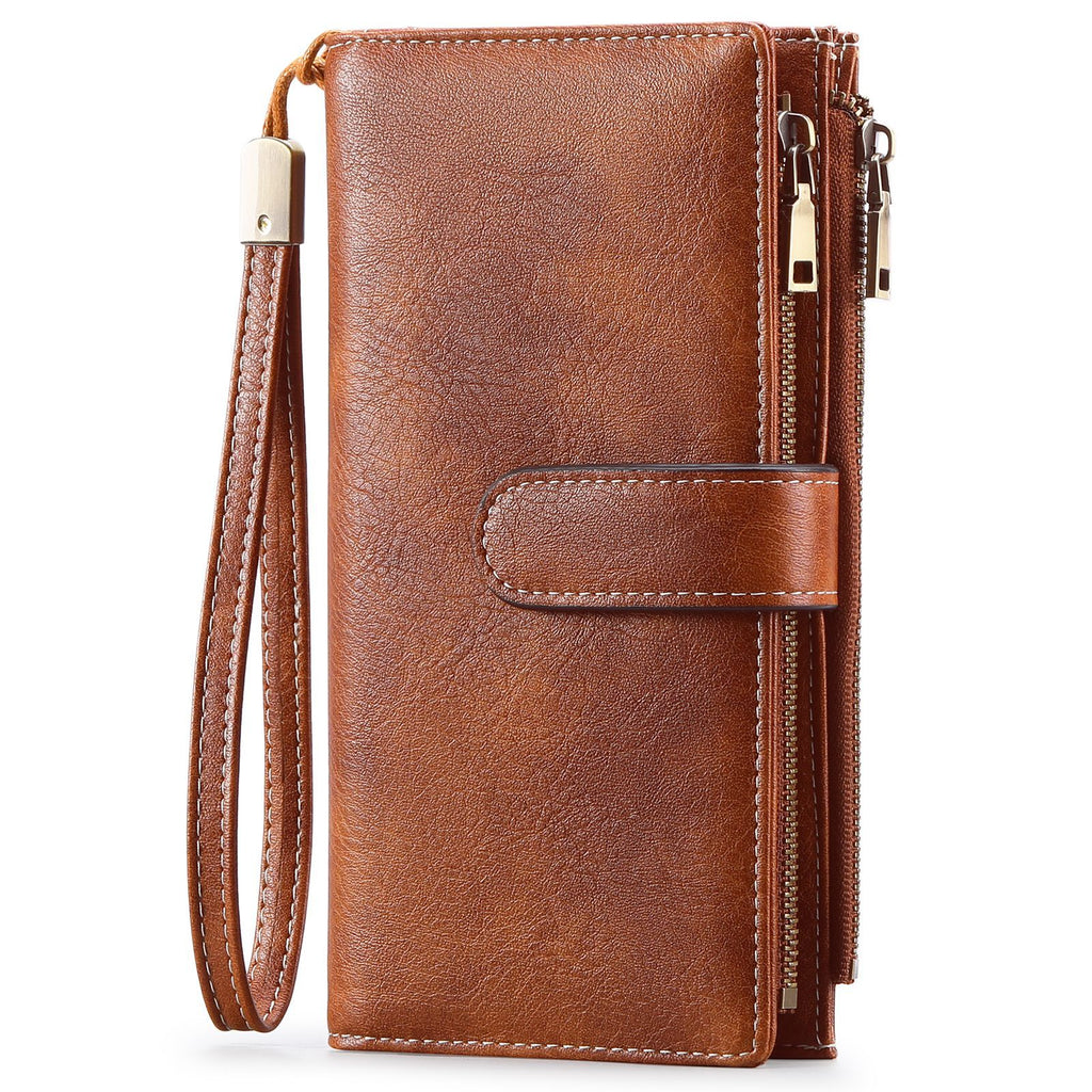 Womens Long Wallet Multi-functional Vintage Tri-fold Purse