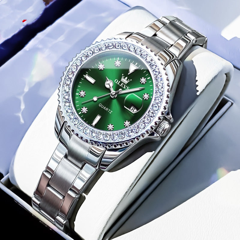Stylish Business Quartz Womens Watch Steel Belt Green