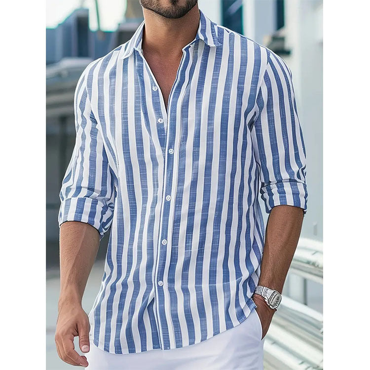 Stylish Striped Button-down Shirt Light Blue