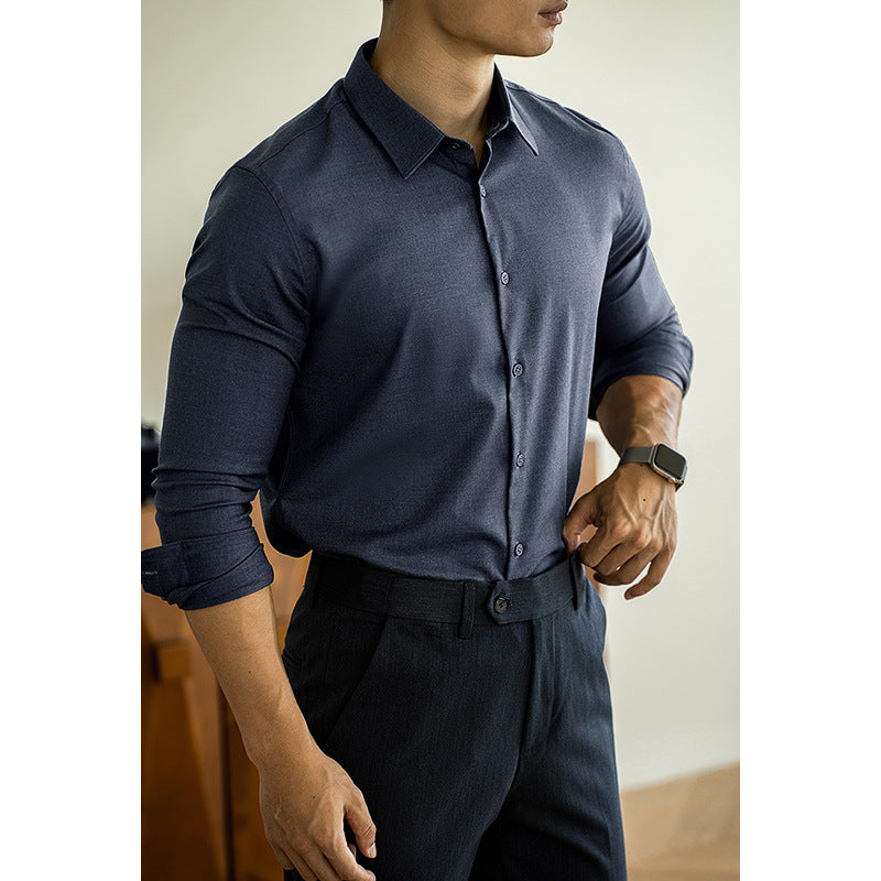 Old Money Style Modal Wool Shirt Blue