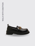 Metal Buckle All-match Soft Thin Loafer Black Chain 35