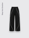 Pleated Hip Hop Sports Wide-leg Pants Black L