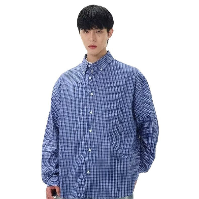 Retro Classic Blue Plaid Shirt Blue