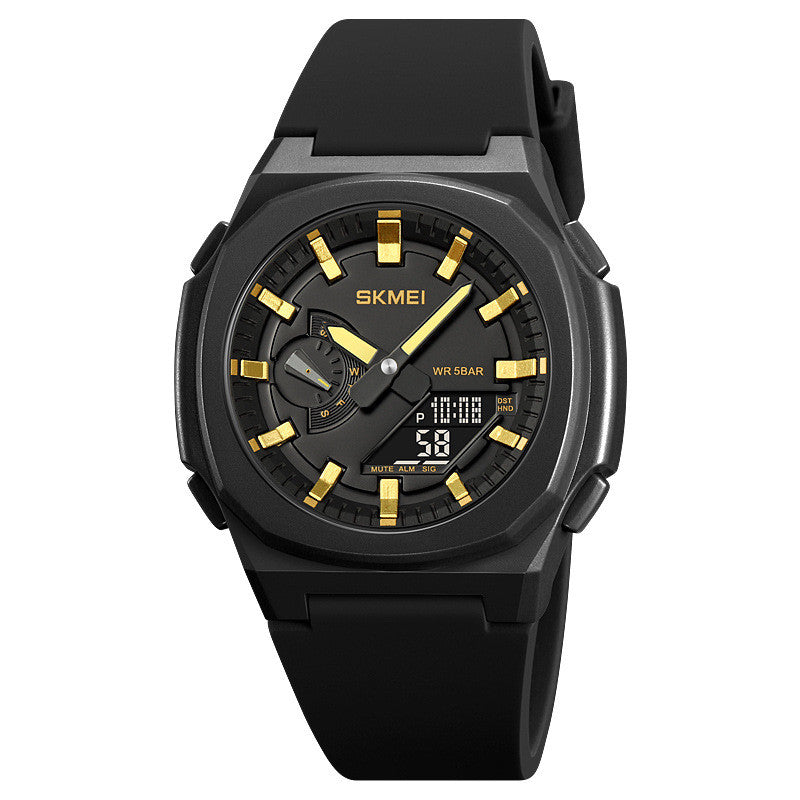 Quartz Waterproof Multi-function Chronograph Alarm Digital Watch Black Gold Black Machine