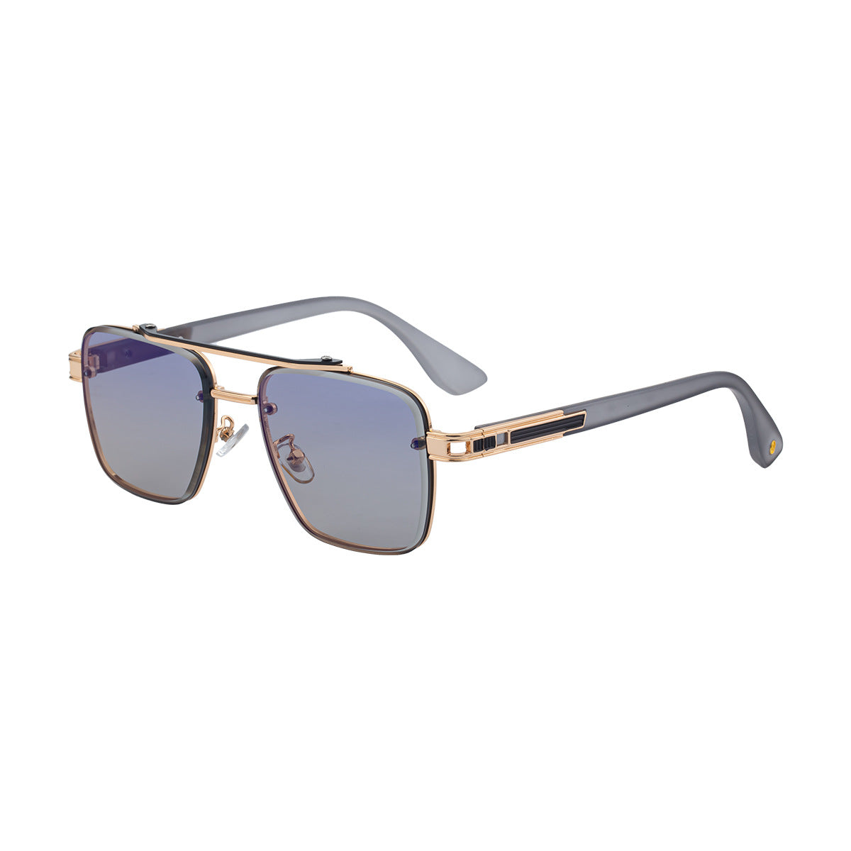 Mens Fashionable Square-frame Sunglasses C7 Gold Light Gray Outer Blue