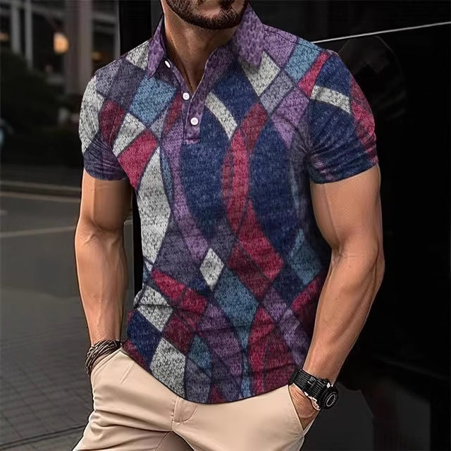 Casual Printed Striped Polo Shirt