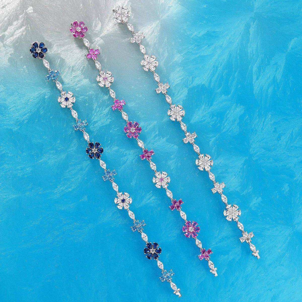 Exquisite Elegant Full Diamond Blue Flower Bracelet