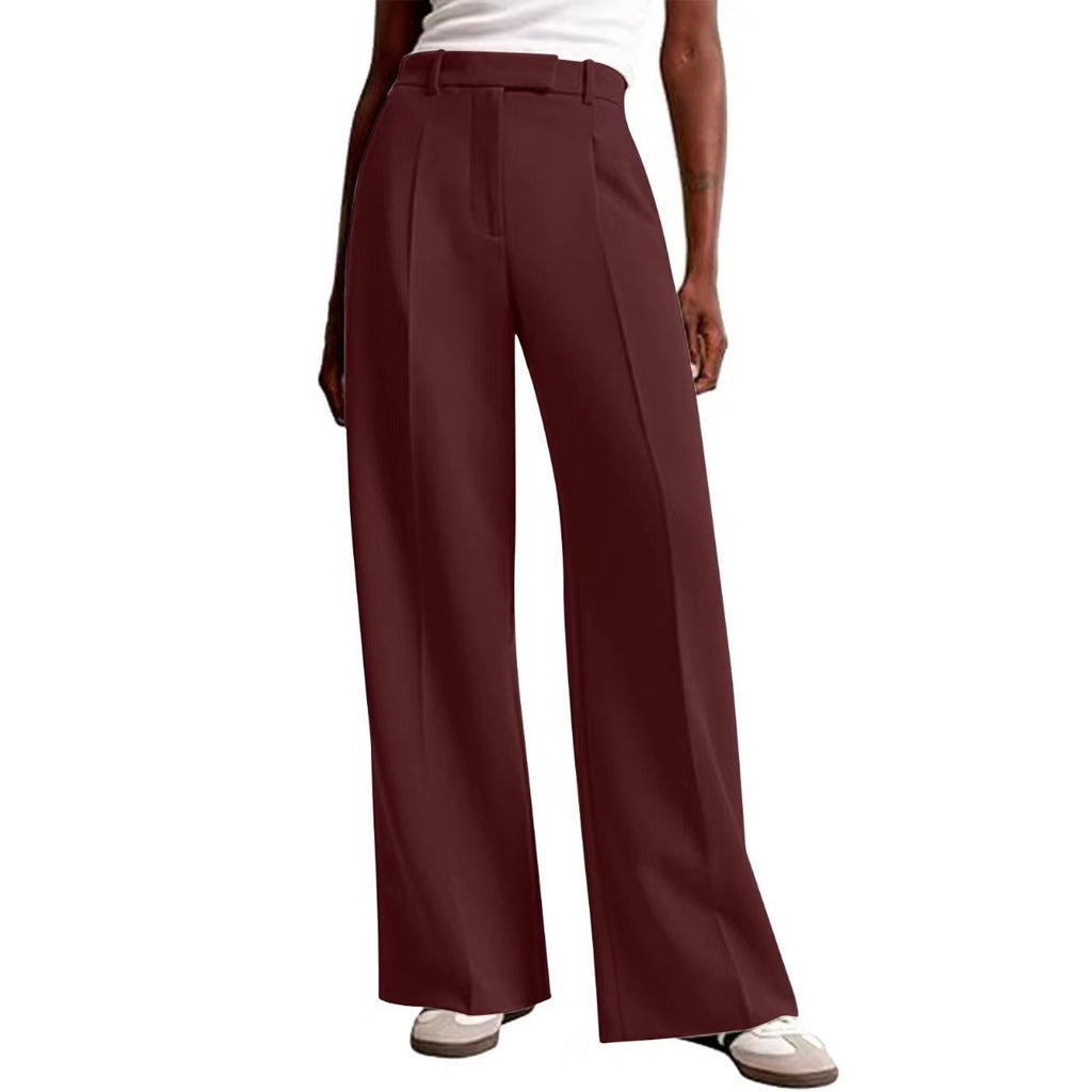 Casual Straight-Leg Business Suit Pants Burgundy