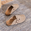 Leather French Retro Closed Toe Half Slippers Milk Camel