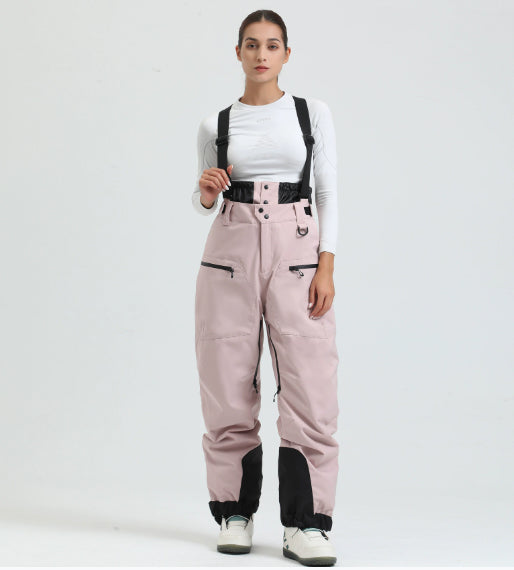 New Strap Thickened Waterproof Ski Pants Men Pink