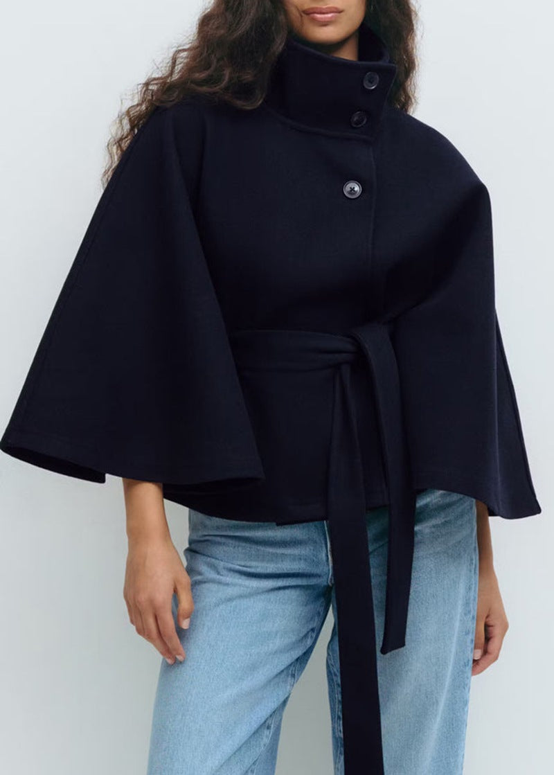 Elegant Button Top Trench Coat Navy Blue
