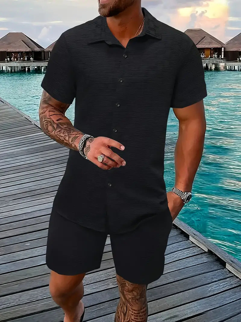Jacquard Black And White Solid Color Suit Black