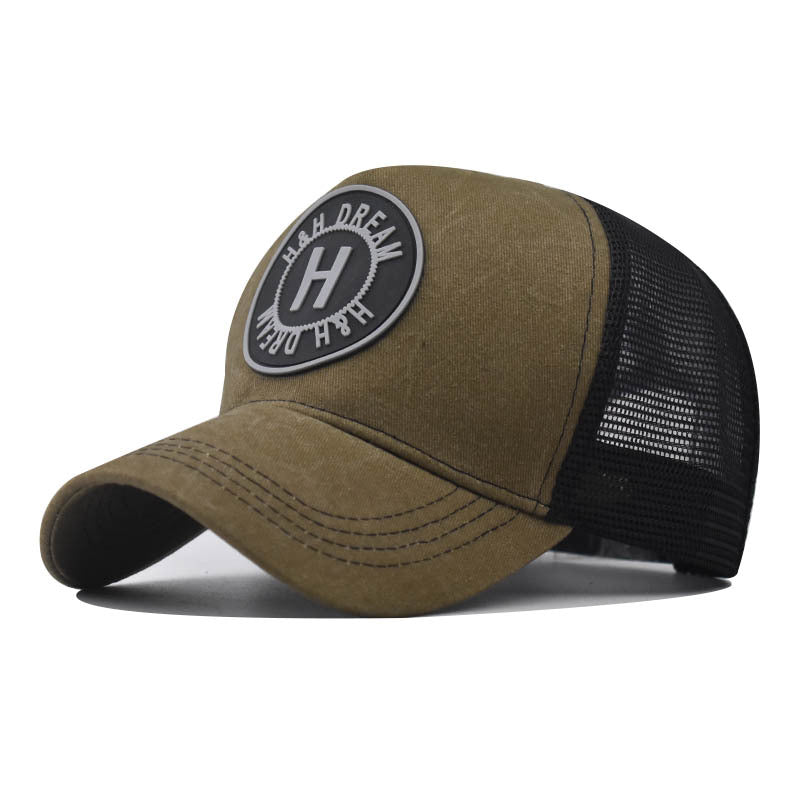 Embroidered Baseball Washed Old Peaked Cap H Khaki Adjustable