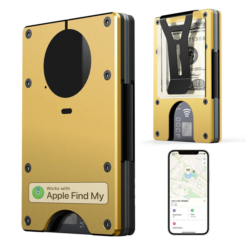 A Minimalist Wallet With Built-in Airtag Chip Gold