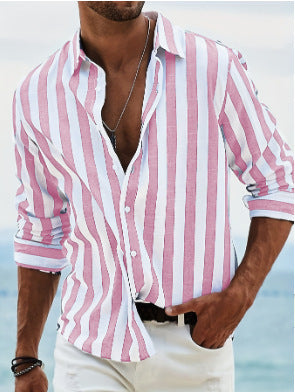 Stylish Striped Button-down Shirt Pink