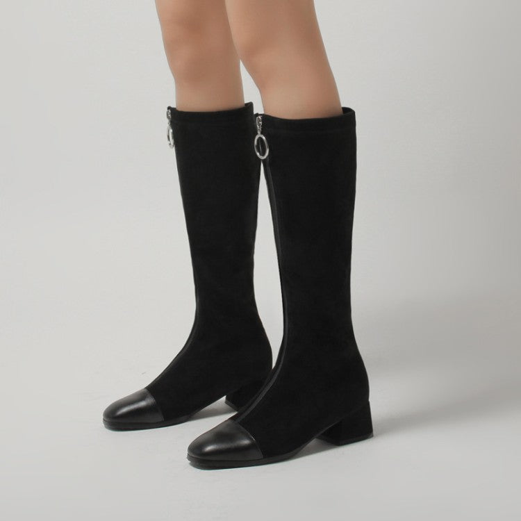 Square Heel Korean Zipper High Boots Black