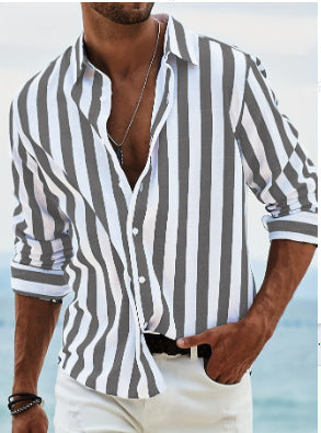 Stylish Striped Button-down Shirt Gray