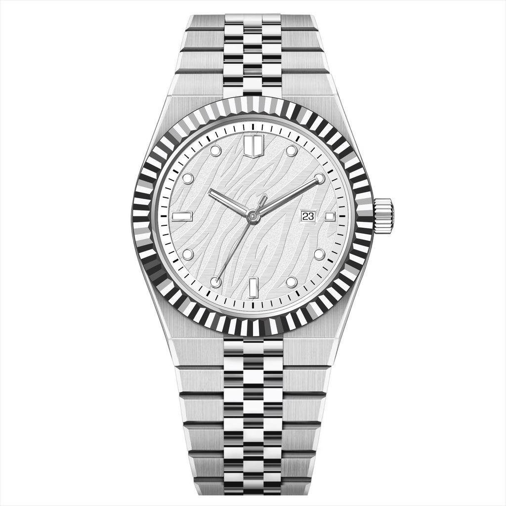 High-End Business Steel-Strap Quartz Watch Silver White Noodles