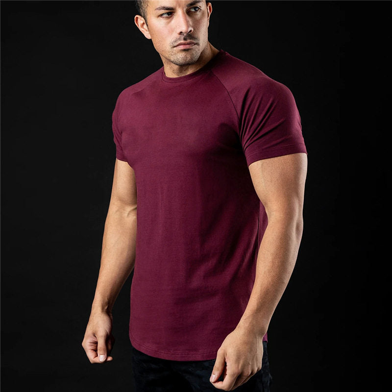 Crew-neck Short-sleeve Shirt Burgundy Without arm pocket