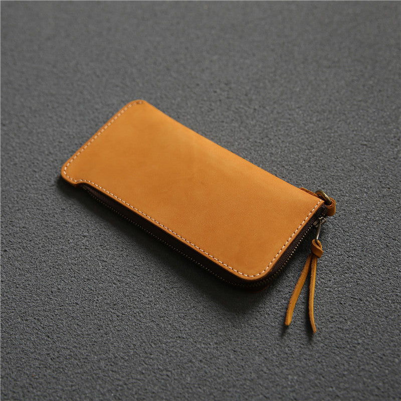 Leather Belt Zipper Wallet Yellow Matte Leather