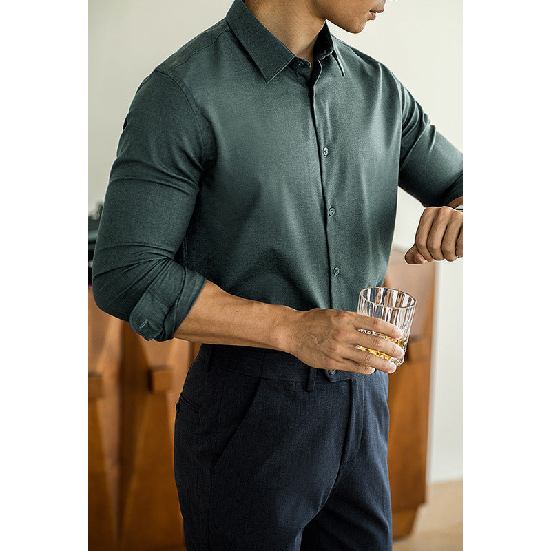 Old Money Style Modal Wool Shirt Green