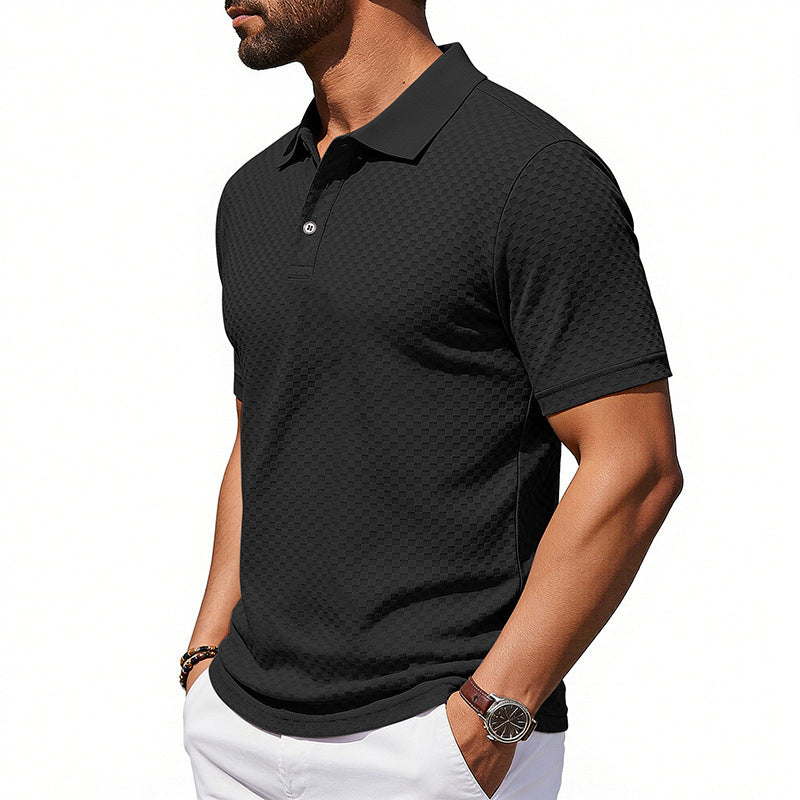 Mens Plaid Polo Shirt Breathable Black