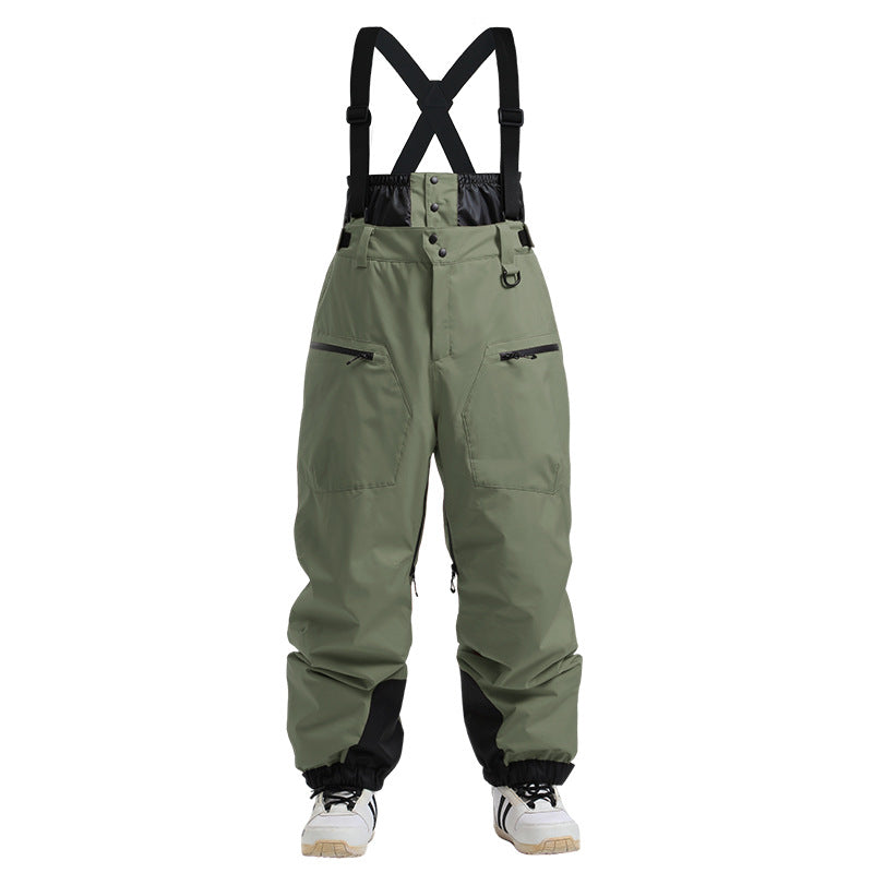 New Strap Thickened Waterproof Ski Pants Men Army Green