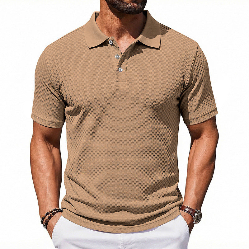 Mens Plaid Polo Shirt Breathable