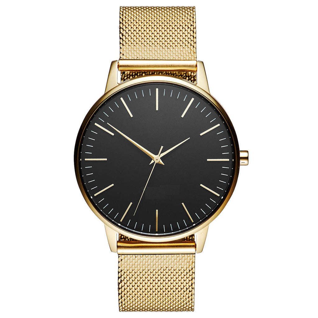 Casual Ultra-thin Fashion Quartz Watch With A Metal Mesh Band Light Gold With A Black Face