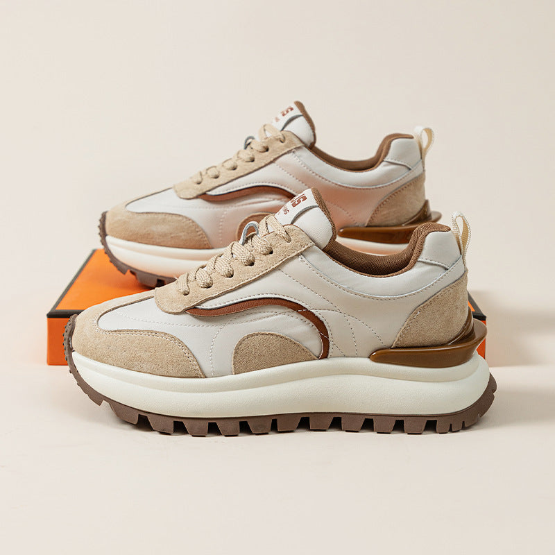 Leather Platform Sports Casual Shoes Brown