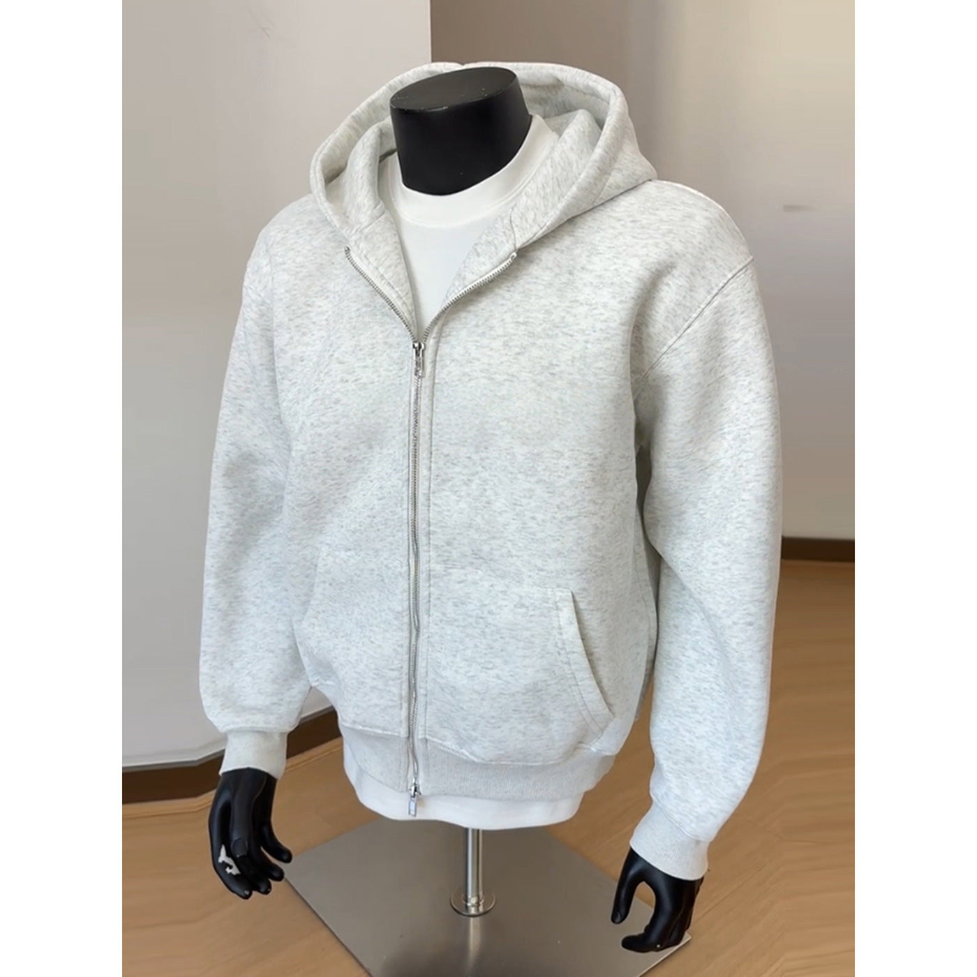 Mens Solid-Color Cardigan Hoodie With Double-Zipper Closure