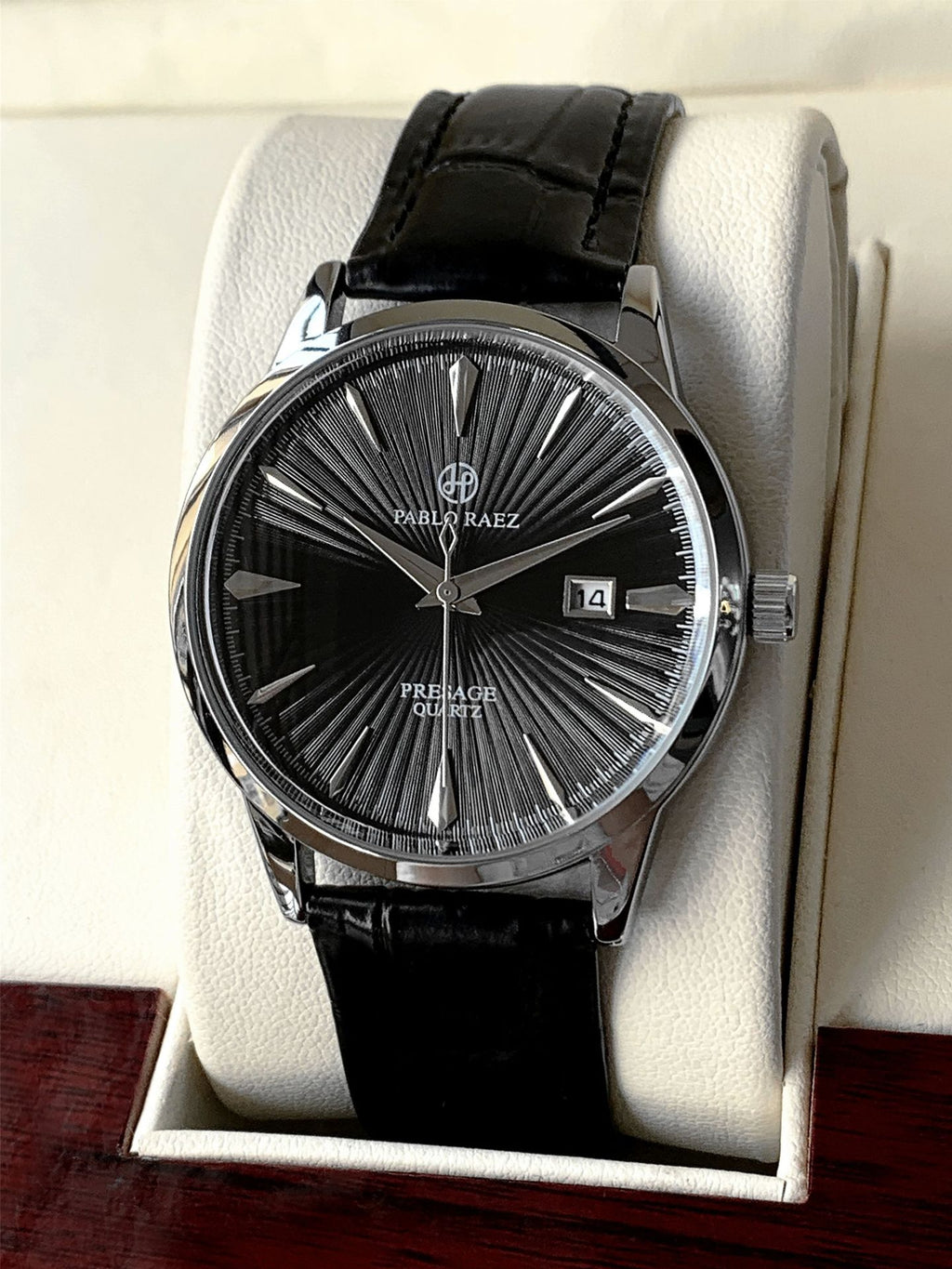 Mens Multifunctional Waterproof Automatic Quartz Business Watch Silver Case Black