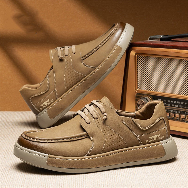Leather Business Casual British Slip-on Shoes Yellowish Brown