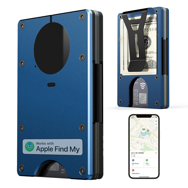 A Minimalist Wallet With Built-in Airtag Chip Navy Blue