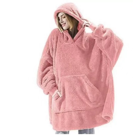 Hoodie Sweatshirt With Big Pocket Wearable Blanket Pink One size
