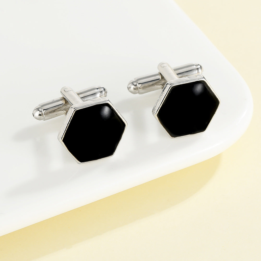 Geometric Hexagon Black Cufflinks Shirt Versatile Cufflink