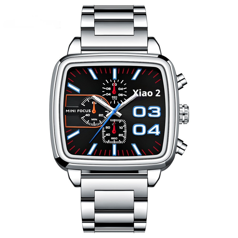 Mens Multifunctional Waterproof Quartz Watch Steel Case Black Noodles