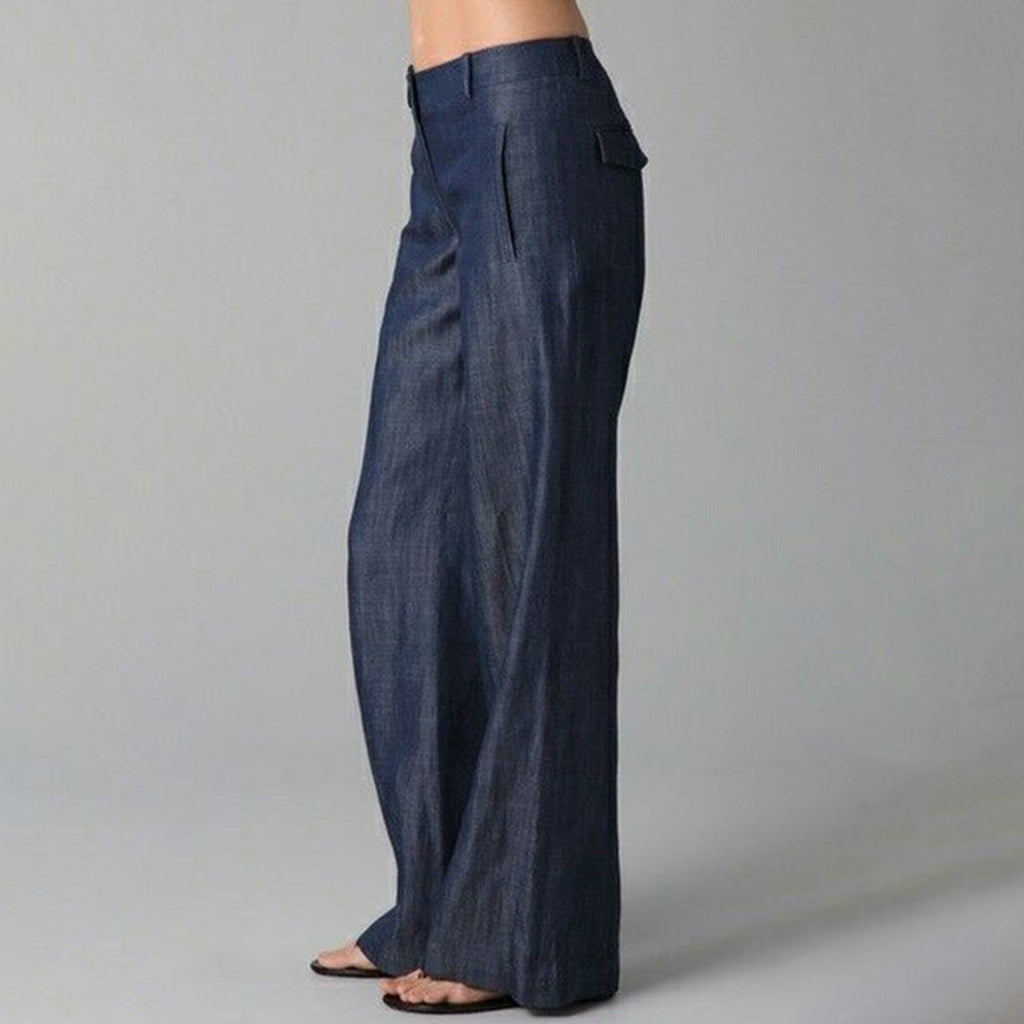 Striped Cotton-Linen Casual Pants