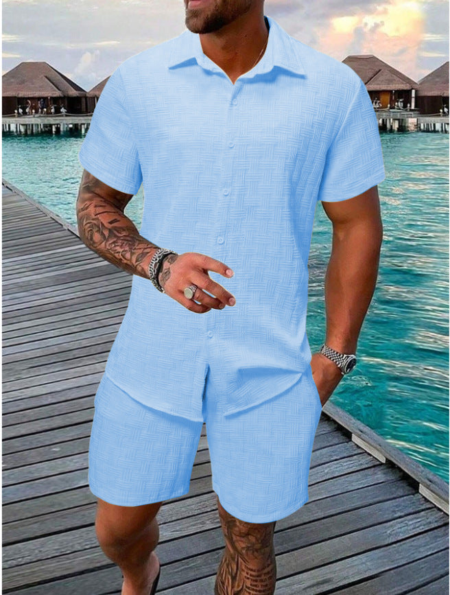 Jacquard Black And White Solid Color Suit Sky Blue