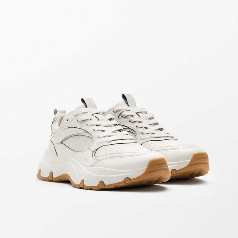 Cowhide Casual Round Toe Sneakers