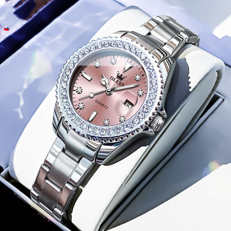 Stylish Business Quartz Womens Watch Steel Band Pink