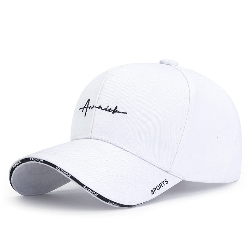 Korean-style Letter Embroidered Peaked Baseball Cap White Adjustable