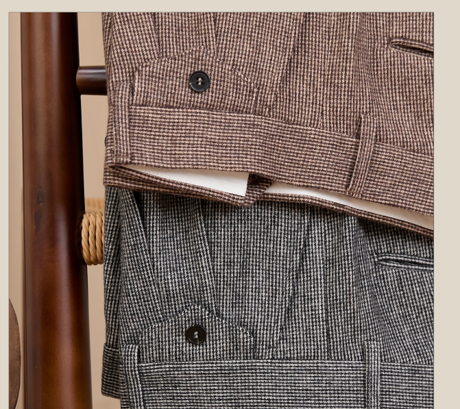 Houndstooth Wool Suit Pants For Men